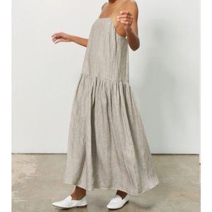 MARA HOFFMAN Renata Taupe Stripe Linen Dress M